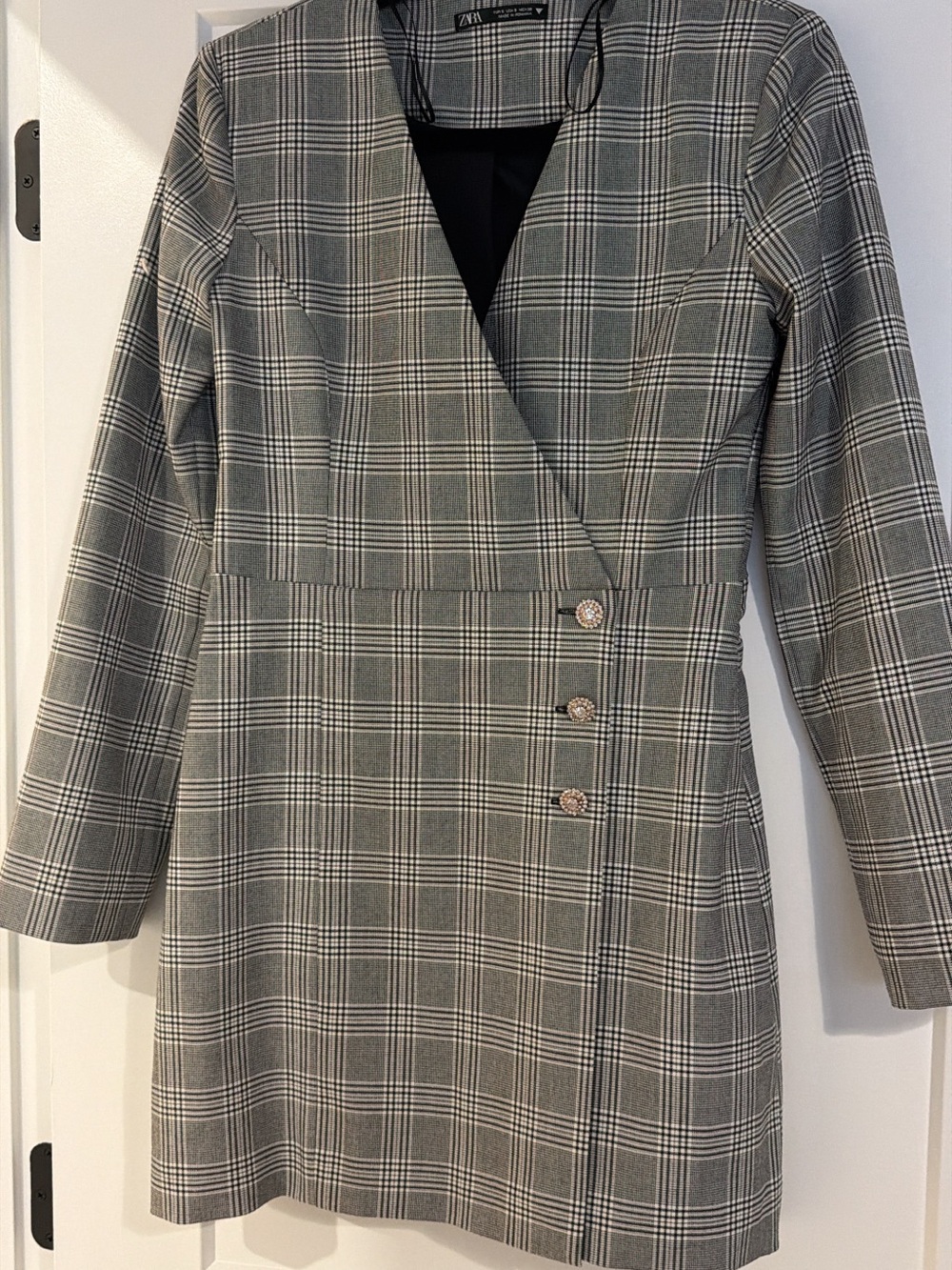 Zara Gray Plaid Wrap-Style Blazer Dress